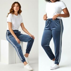 Inc International Concepts Velvet Pants With Glitter Stripe on Side Pockets Blue